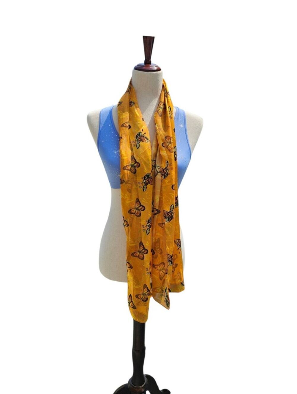 Butterfly Print Yellow Scarf - Women's Accessory